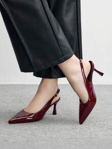 CUCCOO BIZCHIC Women's Commuting Glossy Burgundy Open-Back Square Toe Elegant Stiletto High Heels - Burgundy - View 5