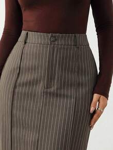SHEIN SXY Women's Striped Button Slim Fit Versatile Date Outing Skirt - Multicolor - View 4