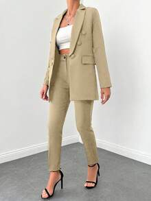 EURMUSE Conjunto De Chaqueta Y Pantalón Decorativos De Doble Botonadura Y Cuello De Solapa - Albaricoque - Ver 2