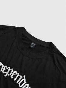 ROMWE MEN 男士休闲时尚街头通勤字母刺绣黑色T恤，夏季 - 黑色 - 查看 5