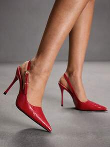 CUCCOO SZL Giày cao gót mũi nhọn thanh lịch dành cho nữ, thích hợp làm quà Giáng sinh. - Màu đỏ lá tre - Xem 6