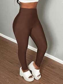 Slaydiva 简约基础款休闲户外露背半高领拉链针织罗纹女式连体裤 - A - 咖啡棕 - 查看 3