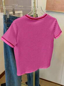 SHEIN Women's Casual Striped Knight Print Short Sleeve Round Neck T-Shirt, Versatile - White - View 2