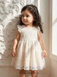 Cozy Pixies Baby Girl Dress Pageant Wedding Party Flower Girls Formal Gowns Ball Baptism Bridesmaid Dresses Lace 0-2 Years Old 1st Birthday White Christening - Apricot - View 10