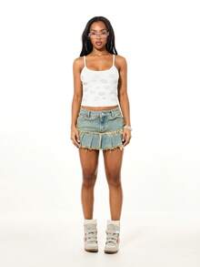 SUMWON WOMEN Women's Rhinestone Studded Oval Pattern Camisole Tank Top For Summer Lounge - White - View 3