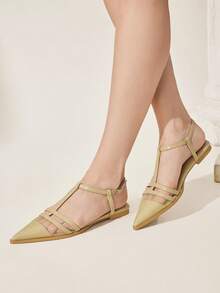 CUCCOO CHICEST 新款法式性感网面低帮平底女式露跟鞋 - 淺黃色 - 查看 7