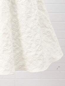 Cozy Pixies 小女孩撞色蝴蝶结装饰方领花瓣袖收腰连衣裙，白色蝴蝶结连衣裙，泡泡袖连衣裙，象牙色花童连衣裙，黑色蝴蝶结，优雅小礼服，提花连衣裙，优雅连衣裙，小女孩奶油色和黑色连衣裙，女孩泡泡袖连衣裙，小童优雅连衣裙，象牙色女童连衣裙 - 彩色 - 查看 6