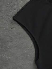 SLATEMANN 男士休闲字母印花圆领背心短裤套装，夏季 - 黑色 - 查看 6