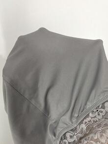 SHEIN PETITE 夏季黑色蕾丝拼接吊带裤+喇叭裤女士修身两件套 - 灰色 - 查看 7