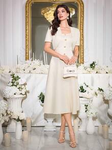 Modelyn Bộ 2 món gồm áo khoác ngắn và váy thanh lịch dành cho nữ, trang phục công sở, váy dự tiệc, váy cưới, váy dự tiệc cổ điển, trang phục công sở cho nữ. - Vàng nhạt - Xem 5