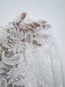 BamGleam 女士蕾丝薄纱轻盈度假风西装外套，夏季白色，夏季，夏季上衣，夏季，夏季假期，女士夏季，女士夏季，春季女士，春假 - 白色 - 查看 6