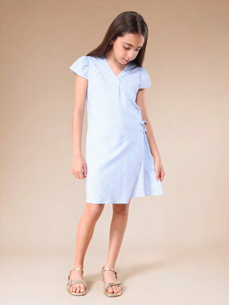 Floral Wrap Mini Dress With Short Sleeves