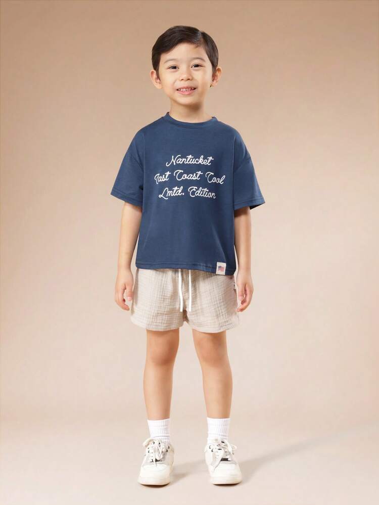 Navy T-Shirt And Beige Shorts Set