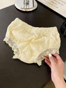 Souflis Souflis Bloomer en dentelle à volants pour bébé fille, shorts blancs, sous-vêtements, convient pour assortir avec divers, shorts de fête de naissance pour nouveau-nés à volants, culottes pour nouveau-nés - Jaune citron - Voir 2
