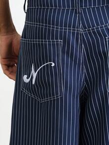 TOKVUE Men's Striped Print Letter Embroidery Loose Casual Denim Effect Shorts - Blue - View 4