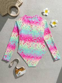 少女爱心印花连体泳衣，适合海滩度假 - 彩色 - 查看 2