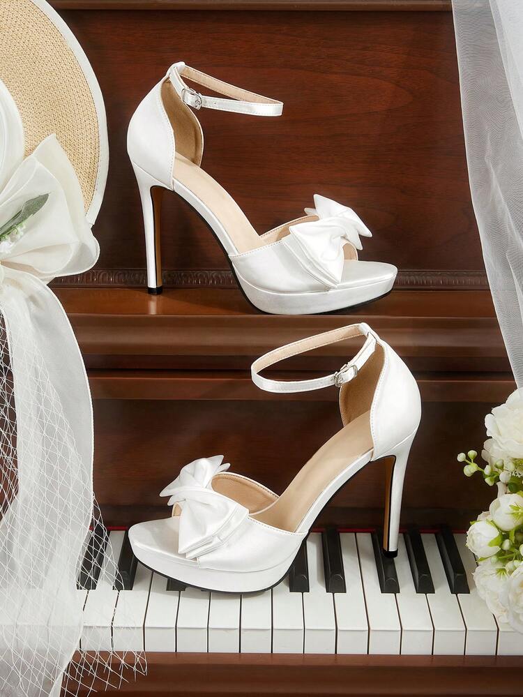 CUCCOO HITCHD Women's Fashion Bow Decor Buckle Design High Heel Sandals, Suitable For Daily Wear Elegant Shoes Wedding Shoes