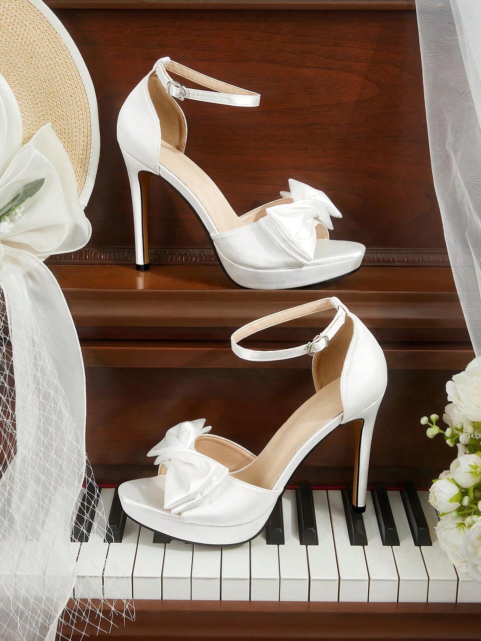 CUCCOO HITCHD Women's Fashion Bow Decor Buckle Design High Heel Sandals, Suitable For Daily Wear Elegant Shoes Wedding Shoes