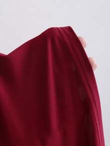 Sweetra New Summer Mesh Sexy Fashionable Versatile Asymmetric Hem Cinched Waist Red T-Shirt For Women - Burgundy - View 3