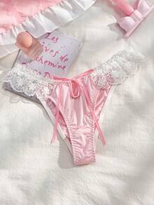 SHEIN Bragas de mujer con volantes, bordados, lazo y estilo bohemio, romántico y dulce en color rosa - Rosa - Ver 4