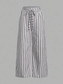 SHEIN Essnce Pantalones anchos de cintura elástica versátiles, cómodos y sueltos para mujer de talla grande, en múltiples colores, paquete de 3, fondo de mujer, atuendos de otoño, pantalones negros y blancos y pantalones a rayas - Multicolor - Ver 7