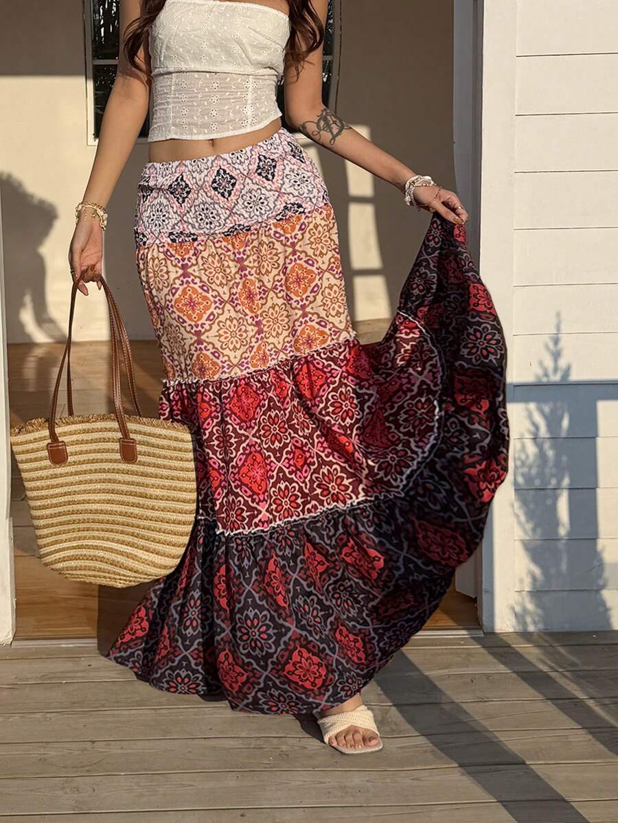 INAWLY 波西米亚碎花沙滩度假裙 - 彩色 - 查看 1