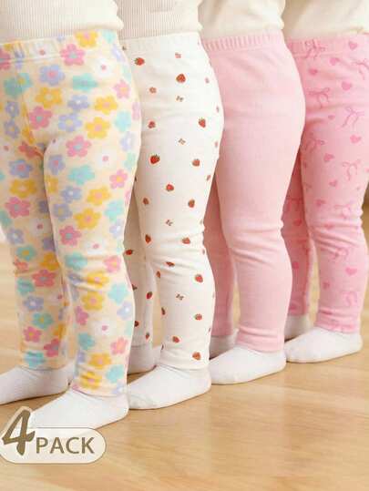 SHEIN 5pcs/Set Baby Girls' Casual Everyday All-Match Colorful Floral & Striped Print Bottoms, Spring/Summer