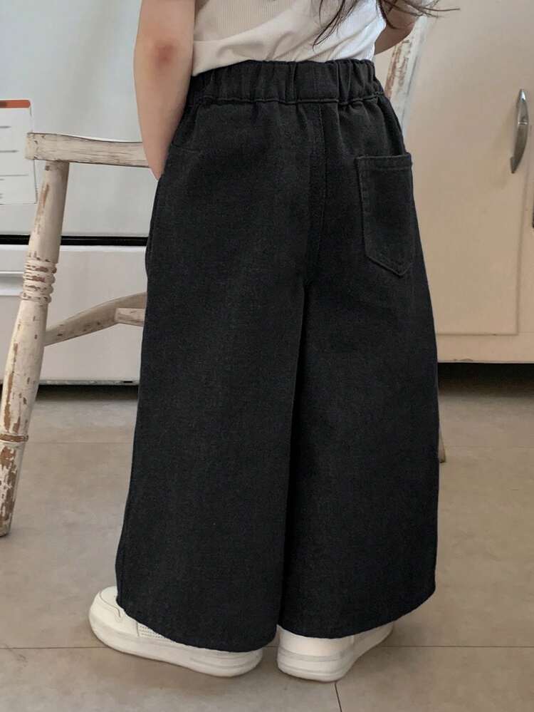 Toddler Girls' Washed Loose Wide-Leg Casual Korean Style Jeans