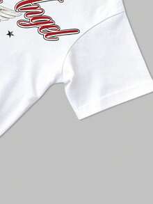 Manfinity Roghcode Men's Casual Letter & Angel Print Round Neck Short Sleeve T-Shirt, Summer - White - View 3