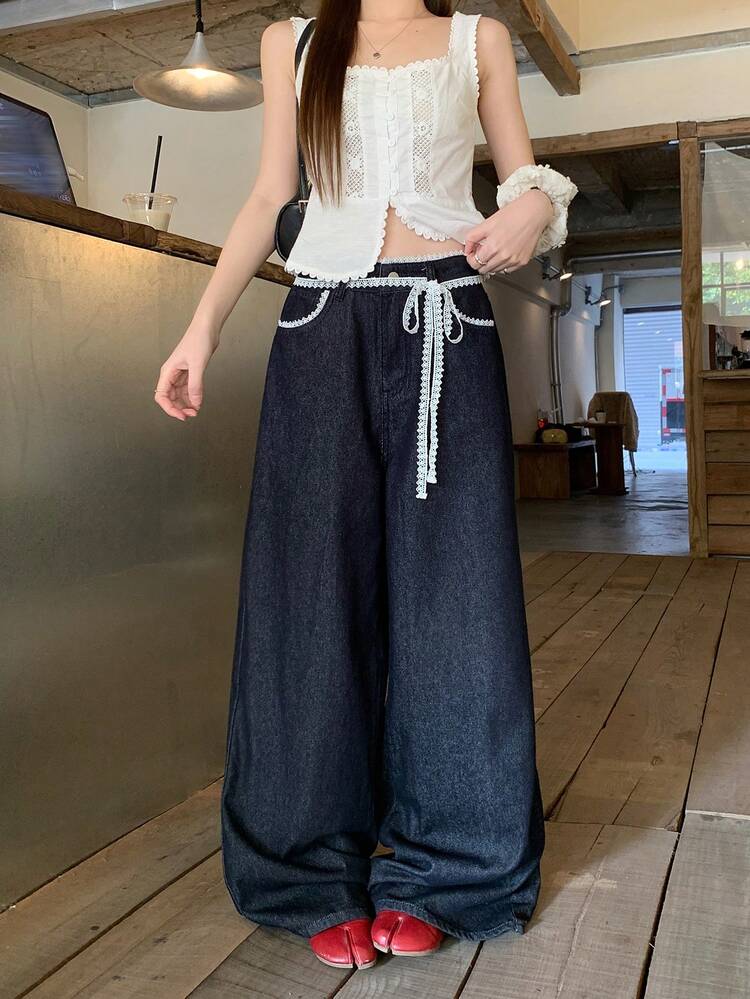 Women's Casual & Commute Lace Trim Wide Leg Jeans