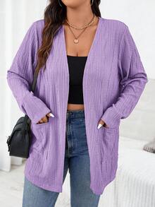 SHEIN Essnce 大码女装秋季新款时尚长袖双口袋开襟外套，商务风 - 紫羅蘭色 - 查看 6