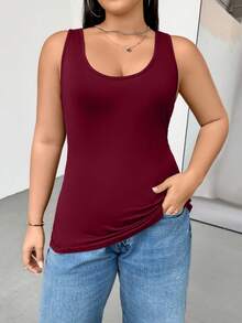SHEIN Essnce 大码女装春夏时尚休闲舒适基础款日常百搭修身高弹黑色长款背心3件装，女士夏季穿搭，曲线上衣，外出上衣，欧洲夏季，简约风格 - 彩色 - 查看 12