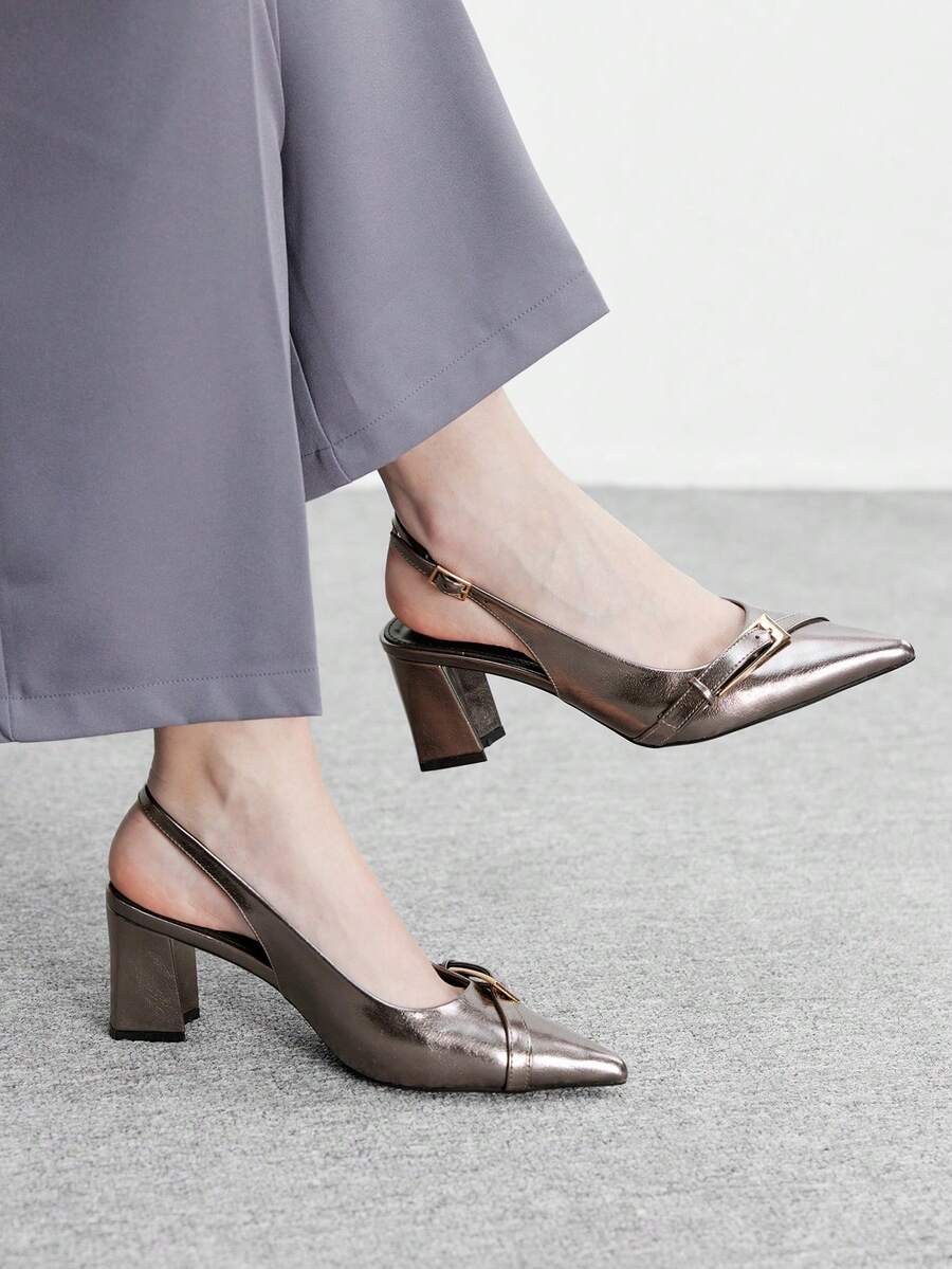 CUCCOO BIZCHIC 简约大方时尚百搭休闲通勤女式露跟高跟鞋 - 槍色 - 查看 1