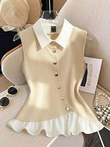 Franclia Women's Elegant Summer Office White Sequence Spliced Shirt,Work-Appropriate Layered Design Metal Button Detail Chest,Stylish Casual Spring Vacation - Multicolor - View 7