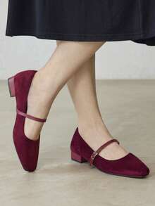 MOTF PREMIUM COMFORTABLE VERSATILE SQUARE HEEL WOMEN FLAT SHOES FOR CHRISTMAS - Burgundy - View 5
