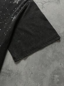 ROMWE MEN Street Life Herren Streetstyle Strass Dekor Lässig Rundhals Kurzarm T-Shirt, Sommer - Schwarz - Übersicht 4