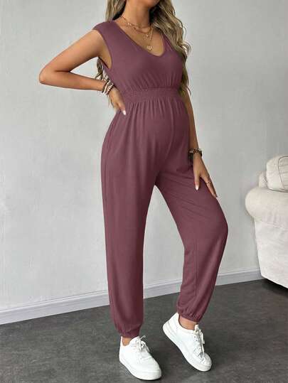 SHEIN جمبسوت حمل كاجوال للتنقل بلون أحادي مطوي الخصر