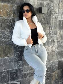 Vassilux 秋冬性感拉链抽绳短款棉服外套 - 白色 - 查看 1