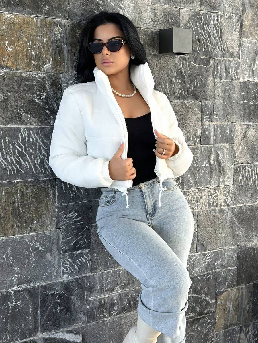 Vassilux 秋冬性感拉链抽绳短款棉服外套 - 白色 - 查看 1