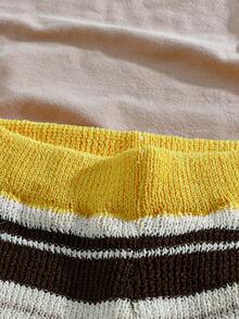 GlowEve 女士撞色条纹图案松紧腰休闲针织短裤 - 彩色 - 查看 4