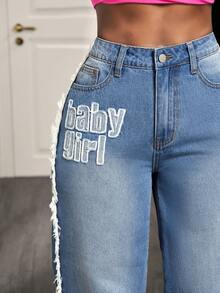 BamGleam Cowgirl Outfit, Non-Stretch Blue Embroidered Straight-Leg Pants, Spring Outfits For Women - Light Wash - View 5