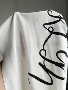 StreetHx Tall Streetwear Women's Letter Print Asymmetric-Shoulder Short Sleeve Sweatshirt - White - View 7