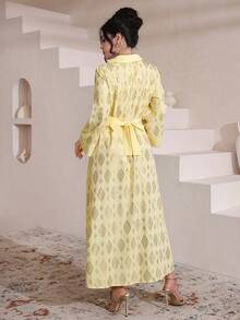 Al Najma Bata de lujo con parches de unicolor y lámina de oro, estilo turco - Amarillo - Ver 2