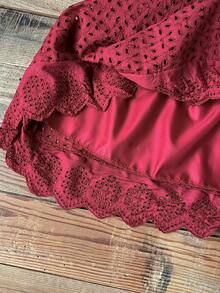 Rusticease Plus Size Red Jacquard Pocket V Neck Cap Sleeve Dress Vacation Beach Spring Summer 2026 - Burgundy - View 8