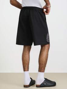 TOKVUE 男士夏季休闲刺绣抽绳腰短裤 - 黑色 - 查看 2