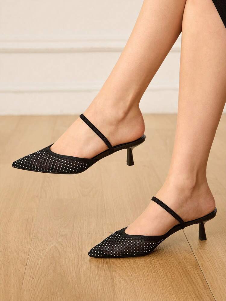 CUCCOO HITCHD Women's Pointed Toe Rhinestone Decor Daily Versatile Fashion High Heels Valentine's Day Elegant Shoes