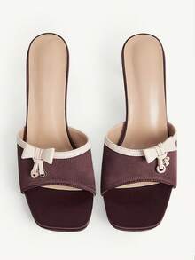 CUCCOO CHICEST Pink Satin Bow High Heel Sandals Square Toe Strap Cross Strap Elegant Banquet Sandals - Brown - View 1