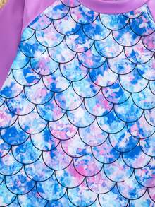 SHEIN Cute Baby Girl Stretch Knitted Camisole With All-Over Mermaid Print - One-Piece Long-Sleeved One-Piece Swimsuit - Purple - View 3