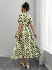 Momance Maternity All-Over Print Shirred Casual Short Sleeve Dress - Green - View 2