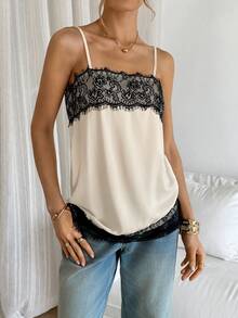 Siren Gaze Blusa elegante de mujer con bloques de color, parches de encaje y bajo asimétrico para uso diario - Multicolor - Ver 4